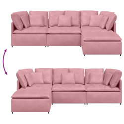Sofa modułowa z podnóżkiem i poduszkami Velvet Pink