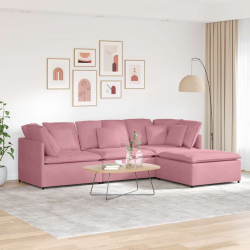 Sofa modułowa z podnóżkiem i poduszkami Velvet Pink