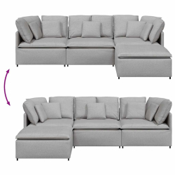 Sofa modułowa z podnóżkiem i poduszkami Tkanina Cloud Grey