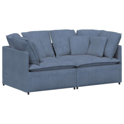 Sofa modułowa z poduszkami Tkanina sztruksowa niebieska