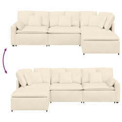 Sofa modułowa z podnóżkiem i poduszkami Tkanina sztruksowa