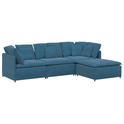 Sofa modułowa z podnóżkiem i poduszkami Velvet Blue
