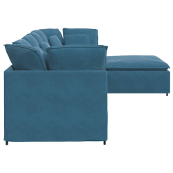 Sofa modułowa z podnóżkiem i poduszkami Velvet Blue