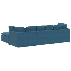 Sofa modułowa z podnóżkiem i poduszkami Velvet Blue
