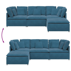 Sofa modułowa z podnóżkiem i poduszkami Velvet Blue