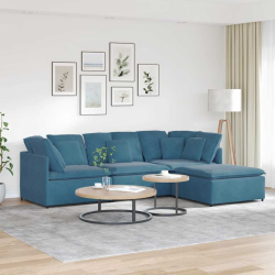 Sofa modułowa z podnóżkiem i poduszkami Velvet Blue