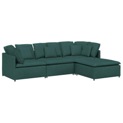 Sofa modułowa z podnóżkiem i poduszkami Tkanina Ciemnozielona