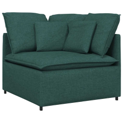 Sofa modułowa z podnóżkiem i poduszkami Tkanina Ciemnozielona