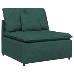 Sofa modułowa z podnóżkiem i poduszkami Tkanina Ciemnozielona