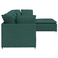 Sofa modułowa z podnóżkiem i poduszkami Tkanina Ciemnozielona