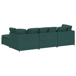 Sofa modułowa z podnóżkiem i poduszkami Tkanina Ciemnozielona