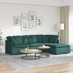 Sofa modułowa z podnóżkiem i poduszkami Tkanina Ciemnozielona
