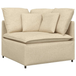 Sofa modułowa z podnóżkiem i poduszkami Tkanina kremowa