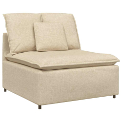 Sofa modułowa z podnóżkiem i poduszkami Tkanina kremowa