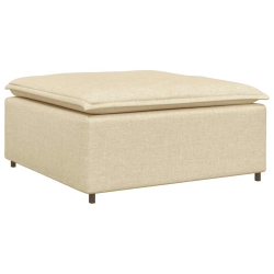 Sofa modułowa z podnóżkiem i poduszkami Tkanina kremowa