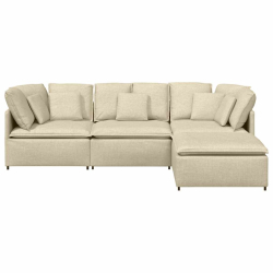 Sofa modułowa z podnóżkiem i poduszkami Tkanina kremowa