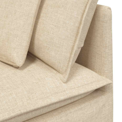 Sofa modułowa z podnóżkiem i poduszkami Tkanina kremowa