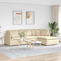 Sofa modułowa z podnóżkiem i poduszkami Tkanina kremowa