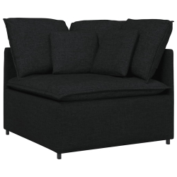 Sofa modułowa z podnóżkiem i poduszkami Tkanina czarna