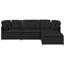 Sofa modułowa z podnóżkiem i poduszkami Tkanina czarna