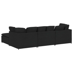 Sofa modułowa z podnóżkiem i poduszkami Tkanina czarna