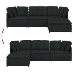 Sofa modułowa z podnóżkiem i poduszkami Tkanina czarna