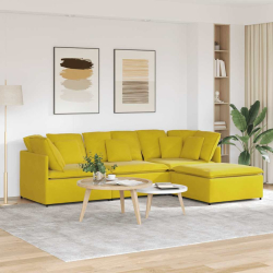 Sofa modułowa z podnóżkiem i poduszkami Velvet Yellow