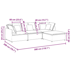 Sofa modułowa z podnóżkiem i poduszkami Tkanina sztruksowa