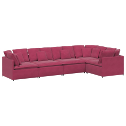 Sofa modułowa z poduszkami aksamitna wino czerwona