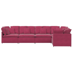 Sofa modułowa z poduszkami aksamitna wino czerwona