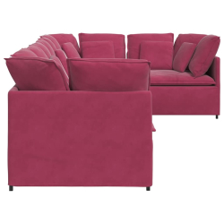 Sofa modułowa z poduszkami aksamitna wino czerwona