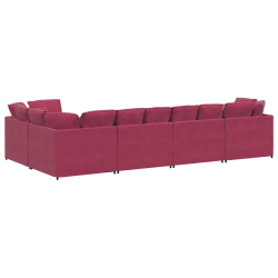 Sofa modułowa z poduszkami aksamitna wino czerwona