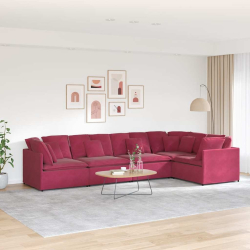 Sofa modułowa z poduszkami aksamitna wino czerwona