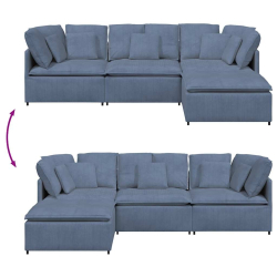 Sofa modułowa z podnóżkiem i poduszkami Tkanina kordowa