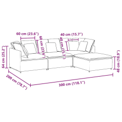 Sofa modułowa z podnóżkiem i poduszkami Tkanina kordowa