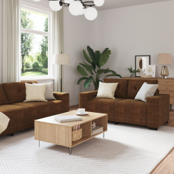Zestaw 2 Brązowy Tkanina, Drewno Duży Smukły Sofa