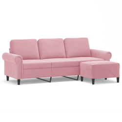 3-osobowa sofa z podnóżkiem, różowa, 180 cm, aksamitem