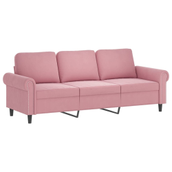 3-osobowa sofa z podnóżkiem, różowa, 180 cm, aksamitem