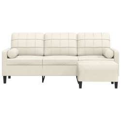 Sofa 3-osobowa, kremowa, 180 cm, tapicerowana aksamit