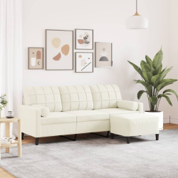 Sofa 3-osobowa, kremowa, 180 cm, tapicerowana aksamit