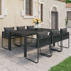 7-częściowy zestaw mebli ogrodowych rattan PVC, czarny