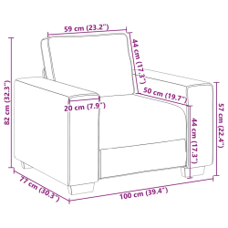 Sofa Fotel Jasnoszary 60 cm Aksamit