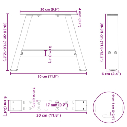 Nogi do stolika kawowego, 2 szt., 30x(30-31) cm, stal
