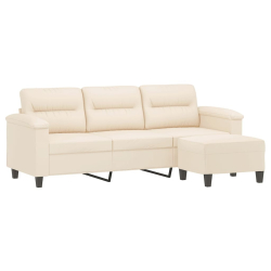 3-os. sofa z podnóżkiem, beżowa, 180 cm, obita mikrofibrą