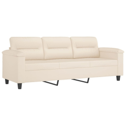 3-os. sofa z podnóżkiem, beżowa, 180 cm, obita mikrofibrą