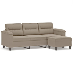 3-os. sofa z podnóżkiem, taupe, 180 cm, obita mikrofibrą