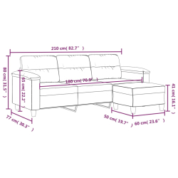 3-os. sofa z podnóżkiem, taupe, 180 cm, obita mikrofibrą