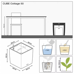 LECHUZA Doniczka CUBE Cottage 50 ALL-IN-ONE, kolor mokka