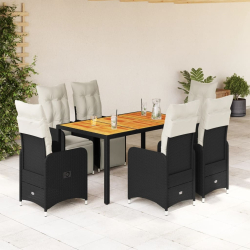 7-cz. zestaw mebli bistro z poduszkami, czarny, polirattan
