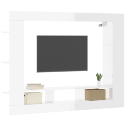 Szafka pod telewizor, biała, wysoki połysk, 152x22x113 cm